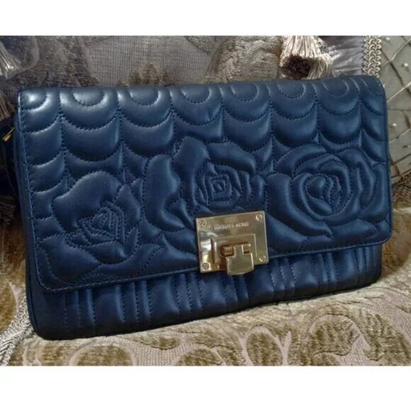 šLAST CHANCEā¼ļøMichael Kors Black Floral Embroidered Leather Shoulder Bag - Picture 2 of 16